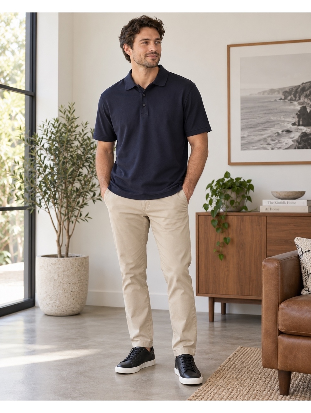 CliQue Men's navy polo cotton blend shirt medium